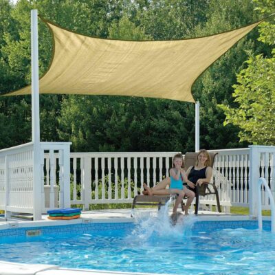 ShadeLogic Sun Shade Sail, Square – Sand 16′ x 16′