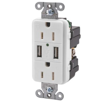 Double USB Charger with Double 110v outlet – White