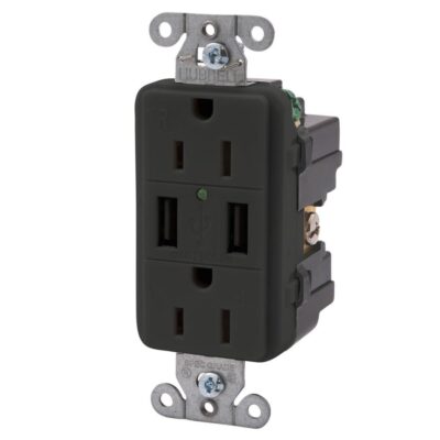 Double USB Charger with Double 110v outlet – Black