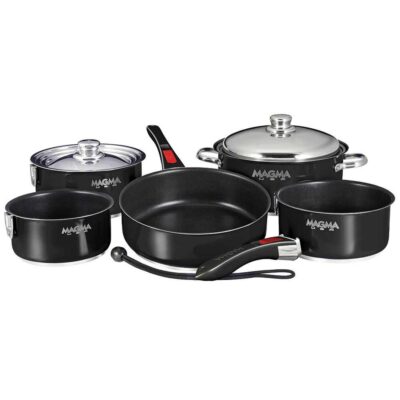 Stainless Steel Nesting RV Induction Cookware, 10 Piece Set, Black