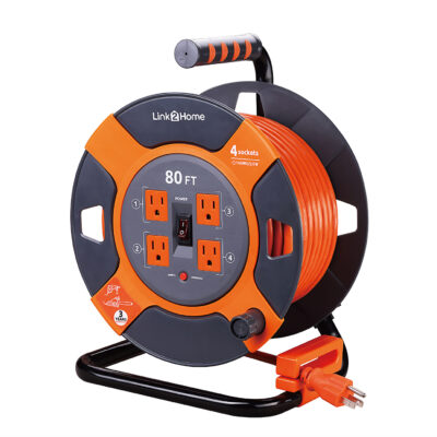 Link2Home Power Reel 80′ Extension Cord with 4 Power Outlets