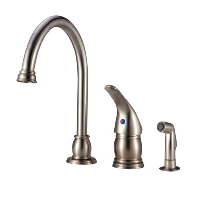 Dura Faucet Goose-Neck Pedestal RV Kitchen Faucet with Side Sprayer, Brushed Satin Nickel