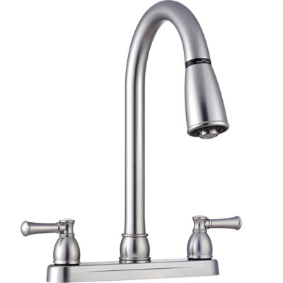 Dura Faucet Non-Metallic Dual Lever Pull-Down RV Kitchen Faucet, Brushed Satin Nickel