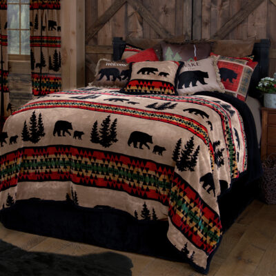 Bear Trails Black 3-piece Sherpa Queen Bedding Set