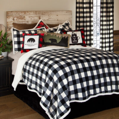 Lumberjack Black & White Plaid 4-piece Sherpa Queen Bedding Set