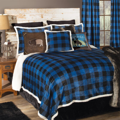 Wrangler Lumberjack Black & Blue Plaid 3-piece Sherpa Twin Bedding Set