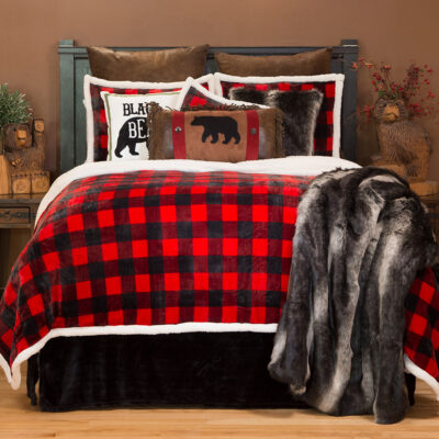 Lumberjack Black & Red Plaid 4-piece Sherpa Queen Bedding Set