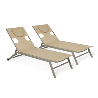 Ostrich Chatham Adjustable Outdoor Patio Chaise Lounger 2-Pack, Tan and Taupe