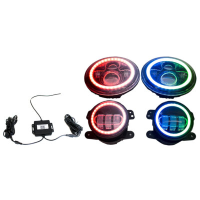 Jeep Wrangler 7 Inch Headlight and 4 Inch Fog light, ColorSMART Combo Complete RGB Multi-Color Kit