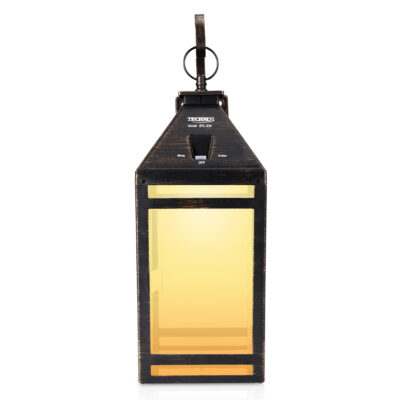 Techko Solar Portable Hanging Lantern with Hanger, Clear Panel, Amber or White Light