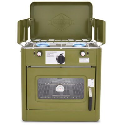 Outdoor 2-in-1 Dual Burner Camping Stove and Oven, Green