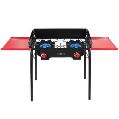 Outdoor Dual-Burner Stove with Side Shelves