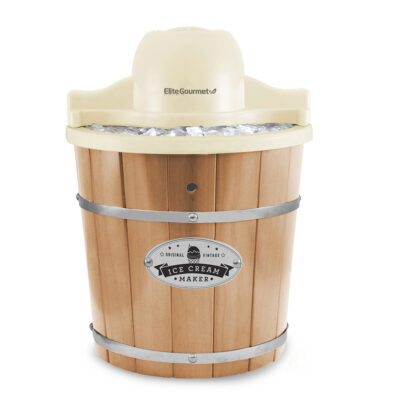 Elite Gourmet Wood Old Fashioned Ice Cream Maker