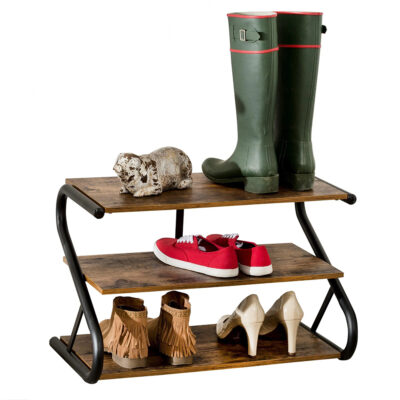 Honey-Can-Do 3-Shelf Z-Frame Rustic Wooden Shoe Rack