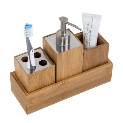 4pc Bamboo Bathroom Countertop Set