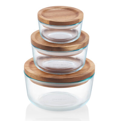 Pyrex 6-Piece Glass Food Storage Container Set with Wooden Lids