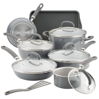 Create Delicious 13 Piece Enameled Aluminum Cookware, Gray Shimmer