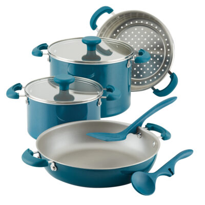 Create Delicious 8 Piece Enameled Aluminum Stacking Set, Teal Shimmer