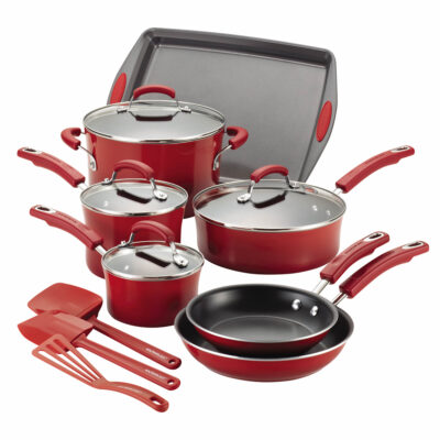 14pc Hard Enamel Nonstick Cookware, Red Gradient