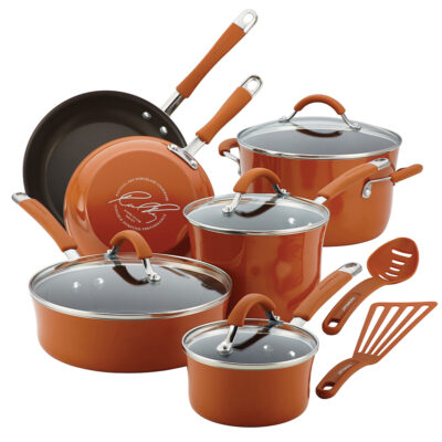 Rachael Ray Cucina 12-Piece Porcelain Cookware Set, Pumpkin Orange