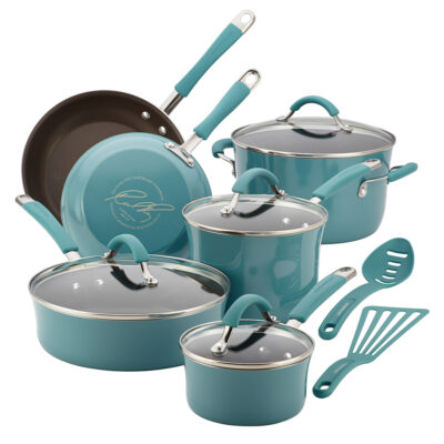 Rachael Ray Cucina 12-Piece Hard Enamel Nonstick Cookware, Agave Blue