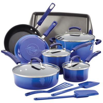 Rachael Ray 14-Piece Hard Enamel Nonstick Cookware, Blue Gradient