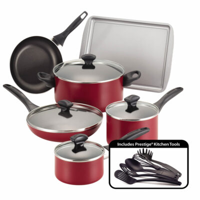 Farberware 15-Piece Nonstick Cookware, Red