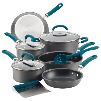 Create Delicious 11-Piece Hard Anodized Nonstick Cookware, Teal