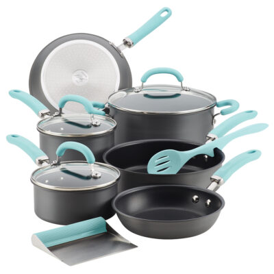 Create Delicious 11-Piece Hard Anodized Nonstick Cookware, Light Blue