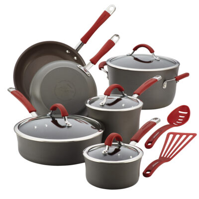 12-Piece Cucina Piece Hard-Anodized Cookware Set, Red