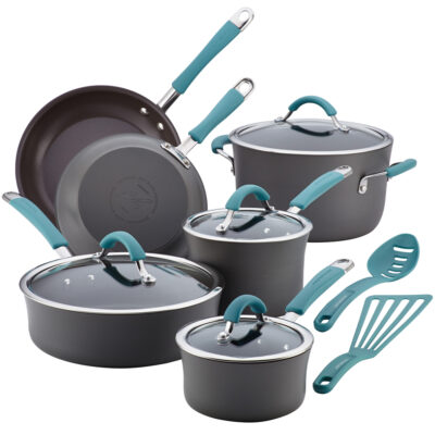 Cucina 12-Piece Hard Anodized Nonstick Cookware, Agave Blue