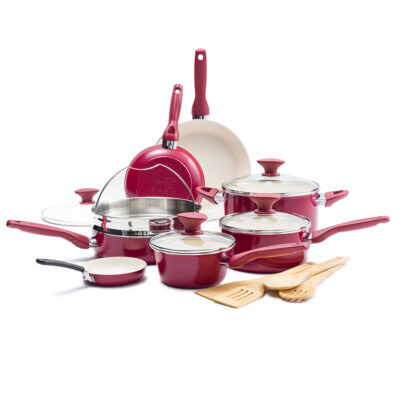 Rio 16-Piece Ceramic Nonstick Cookware Set, Red