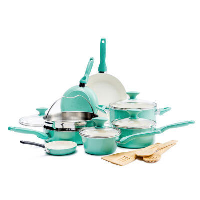 Rio 16-Piece Ceramic Nonstick Cookware Set, Turquoise