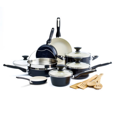 Rio 16-Piece Ceramic Nonstick Cookware Set, Black