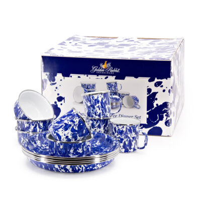 Enamelware 12-piece Dinnerware Set, Cobalt Swirl