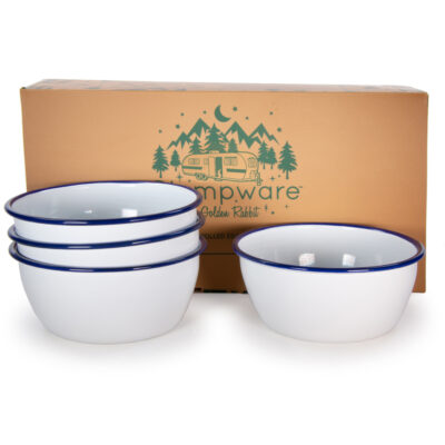 Enamelware Bowls, Rolled Cobalt Rim (Set of 4)