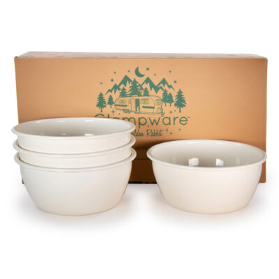 Enamelware Bowls, Rolled Cream (Set of 4)