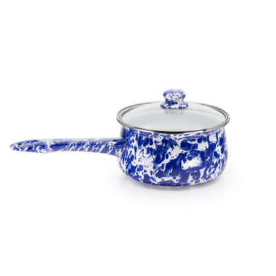 Enamelware 5cup Sauce Pan, cobalt Swirl