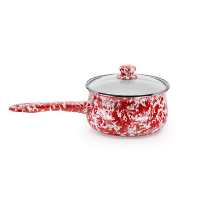 Enamelware 5cup Sauce Pan, Red Swirl