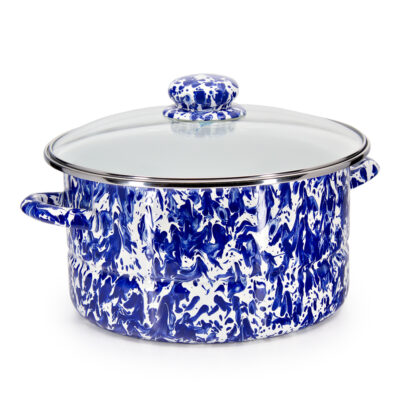 Enamelware 6qt Stock Pot, Cobalt Swirl