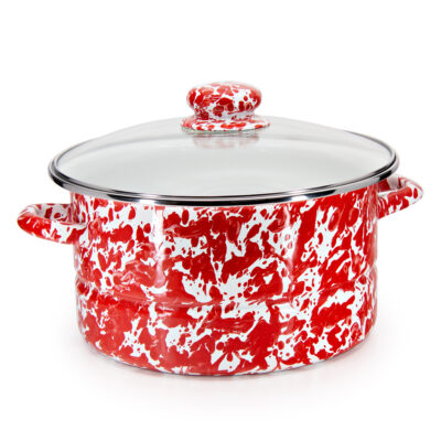 Enamelware 6qt Stock Pot, Red Swirl