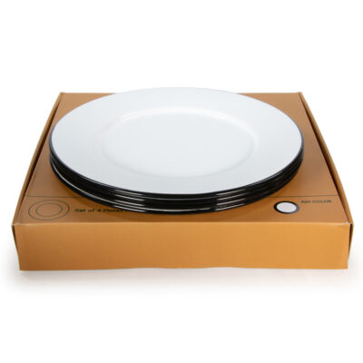 Enamelware Dinner Plates, Black Rim (Set of 4)