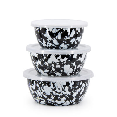 Enamelware Nesting Bowls, Black Swirl