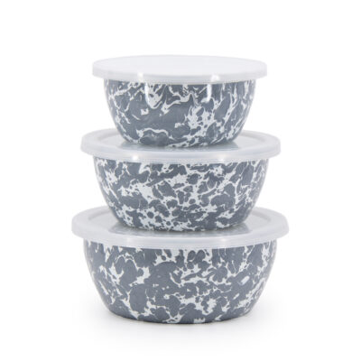 Enamelware Nesting Bowls, Grey Swirl