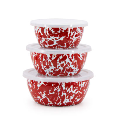 Enamelware Nesting Bowls, Red Swirl