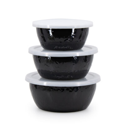 Enamelware Nesting Bowls, Solid Black