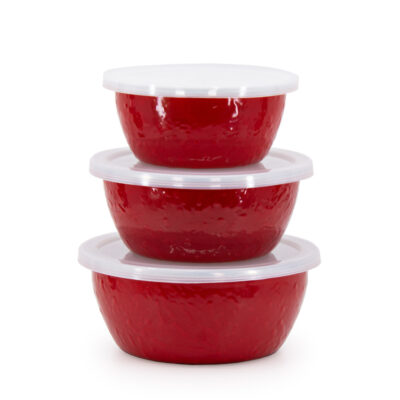 Enamelware Nesting Bowls, Solid Red