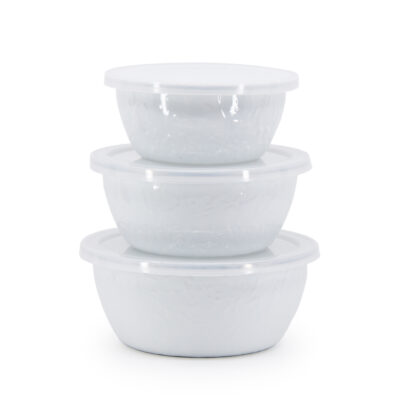 Enamelware Nesting Bowls, Solid White