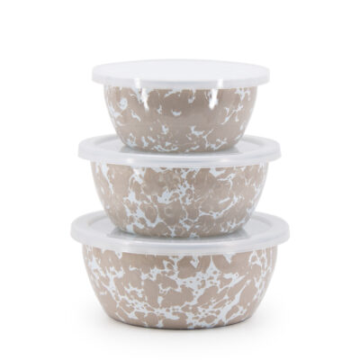 Enamelware Nesting Bowls, Taupe Swirl