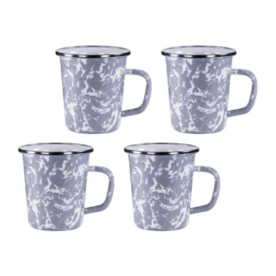 Enamelware 16oz Latte Mugs (Set of 3), Grey Swirl